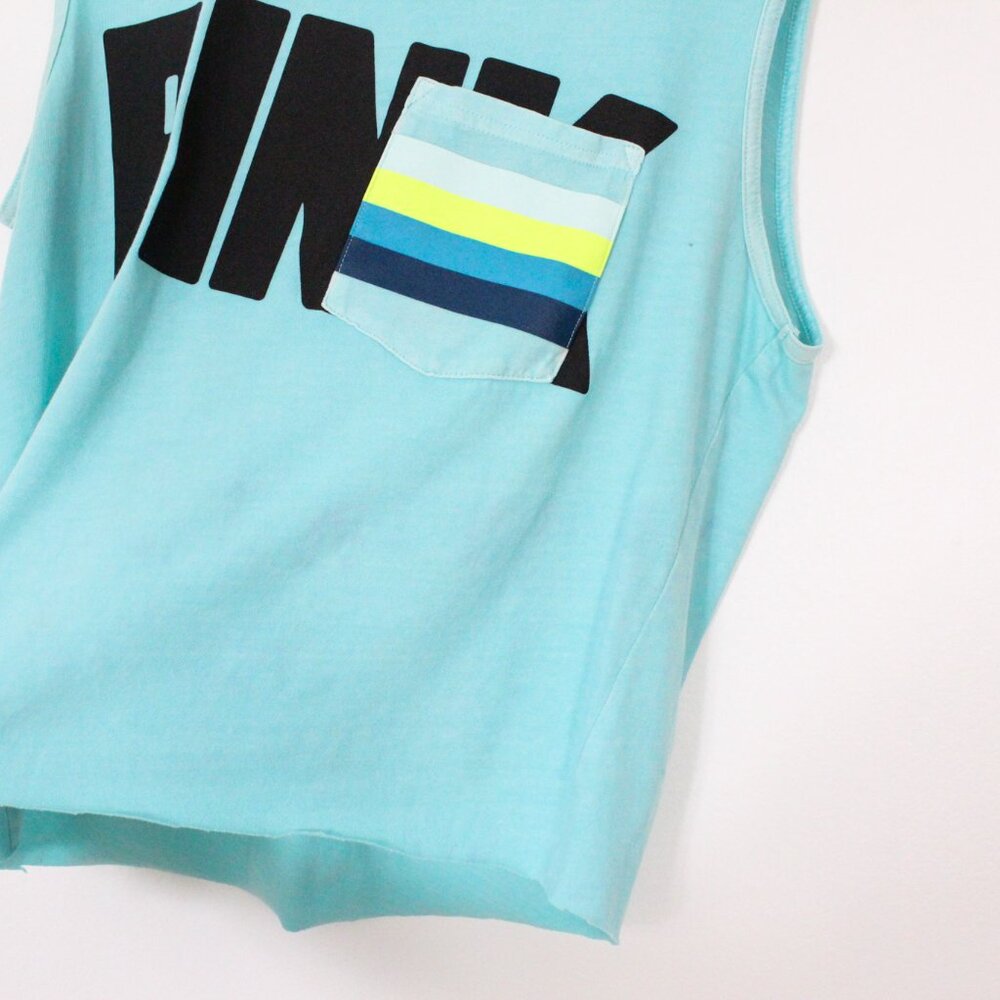 *Pink Blue Muscle Cropped Tank Top - Picture 4 of 6